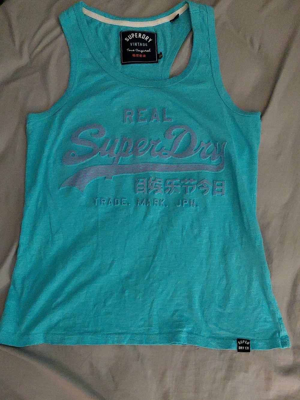 Superdry Women’s Blue Racerback Tank Top W/ Pink Graphic